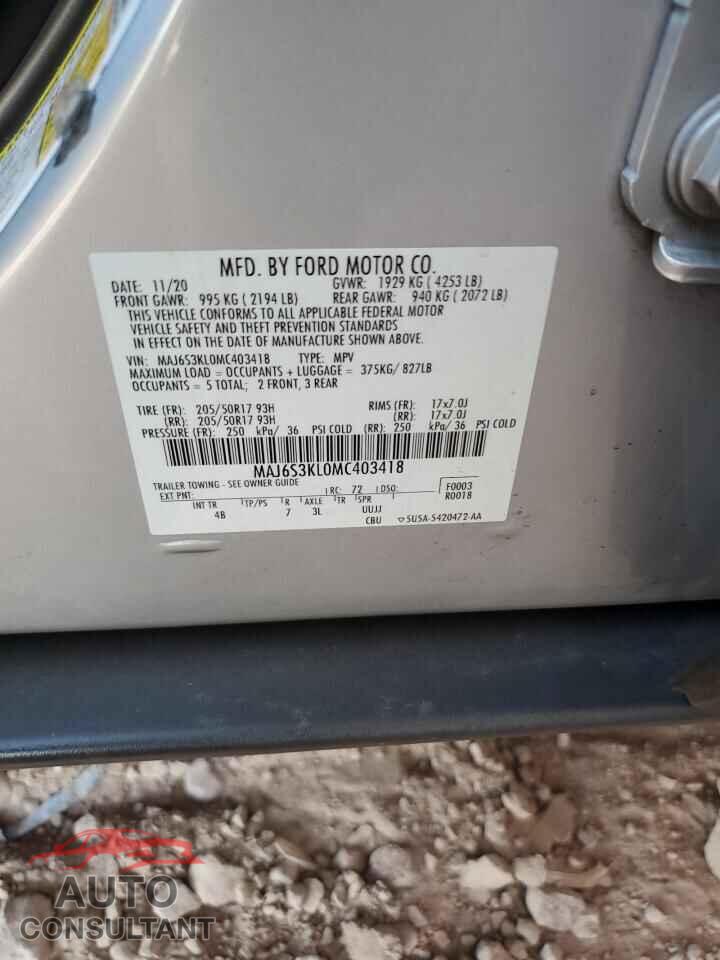 FORD ECOSPORT 2021 - MAJ6S3KL0MC403418