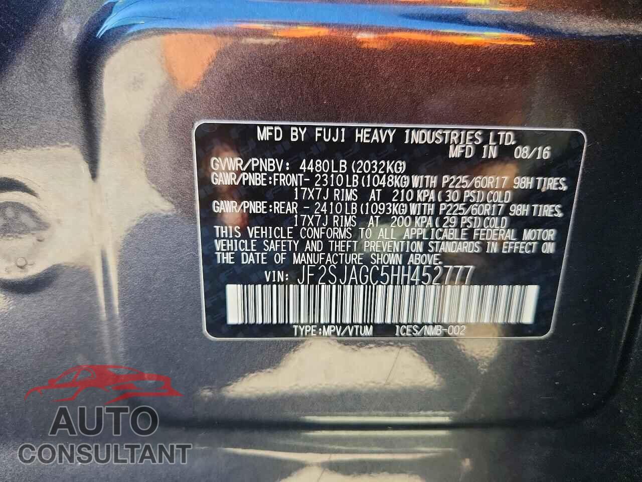 SUBARU FORESTER 2017 - JF2SJAGC5HH452777