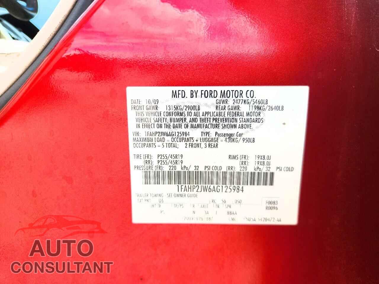 FORD TAURUS 2010 - 1FAHP2JW6AG125984