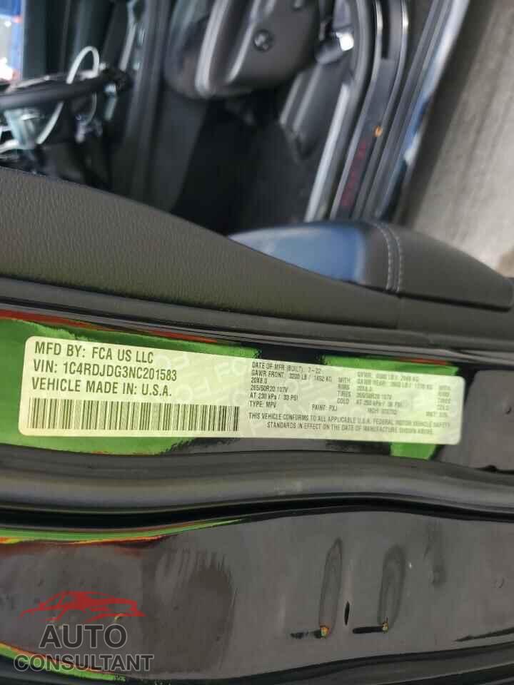 DODGE DURANGO 2022 - 1C4RDJDG3NC201583
