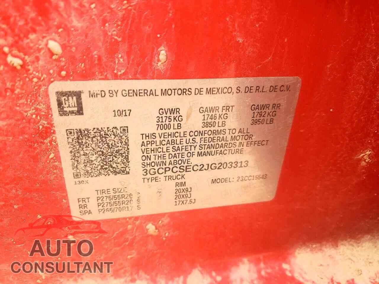 CHEVROLET SILVERADO 2018 - 3GCPCSEC2JG203313