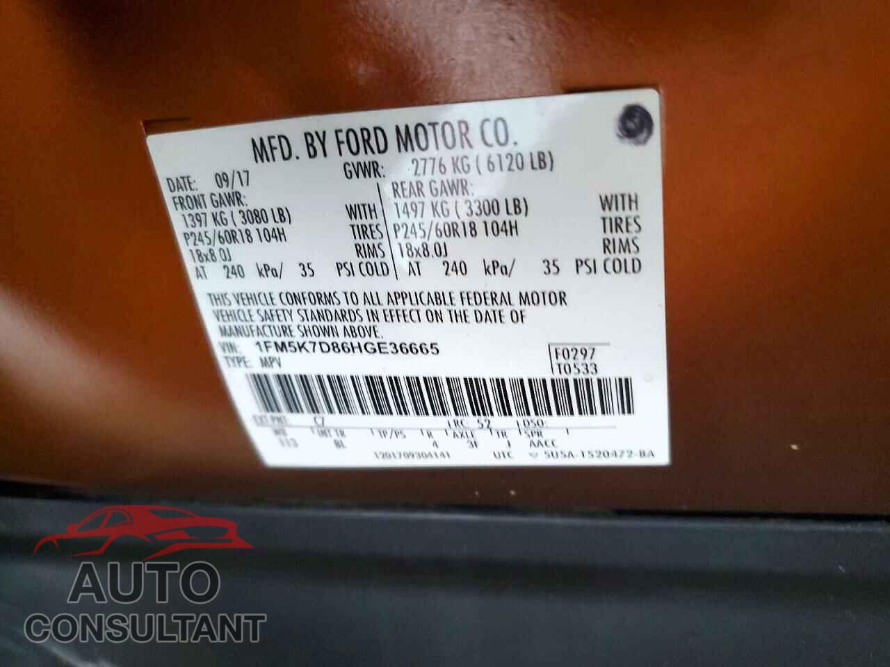 FORD EXPLORER 2017 - 1FM5K7D86HGE36665