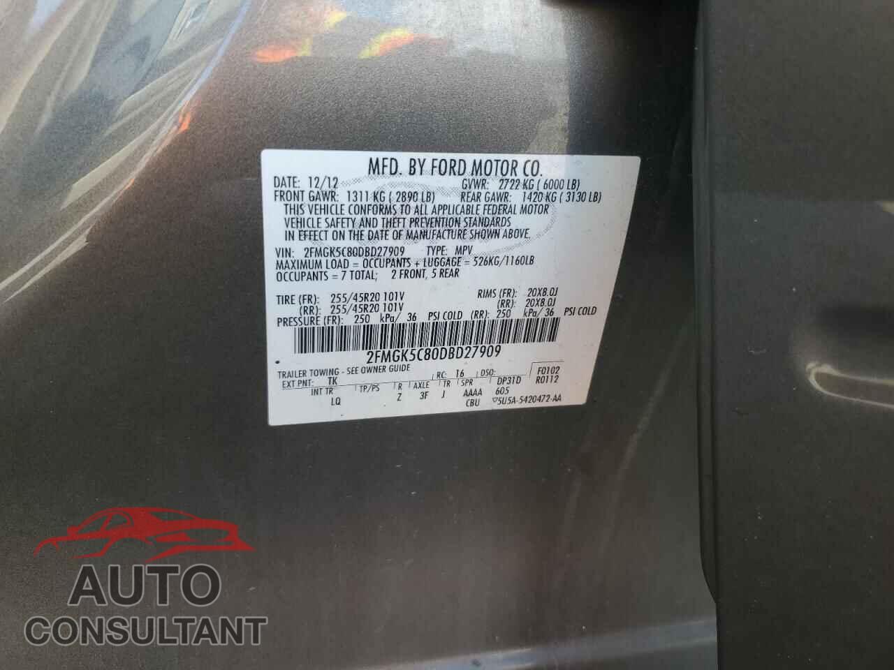 FORD FLEX 2013 - 2FMGK5C80DBD27909
