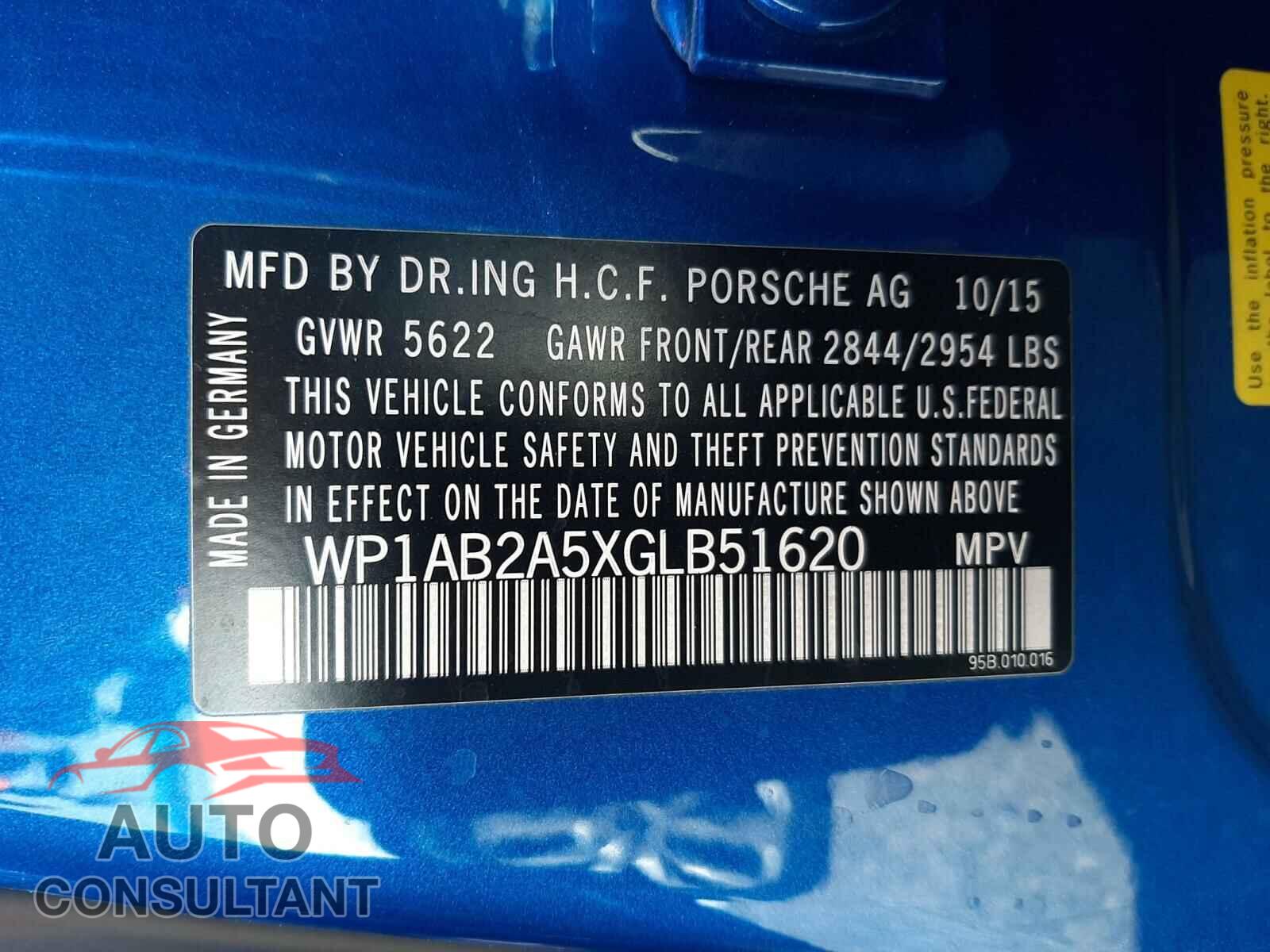 PORSCHE MACAN 2016 - WP1AB2A5XGLB51620