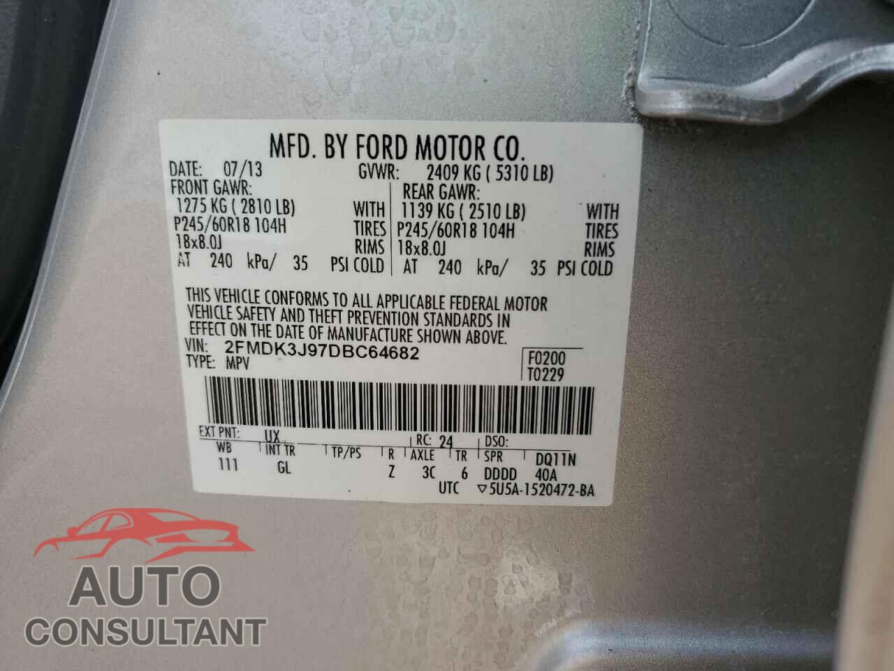 FORD EDGE 2013 - 2FMDK3J97DBC64682
