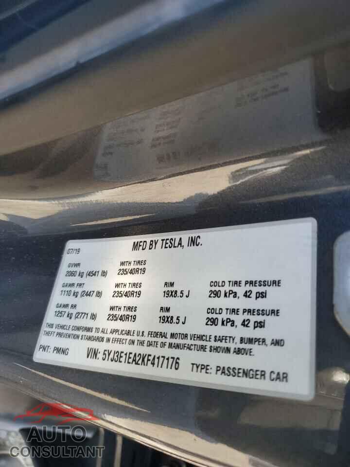 TESLA MODEL 3 2019 - 5YJ3E1EA2KF417176