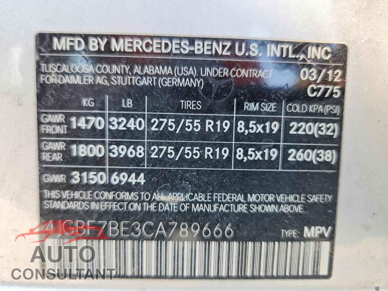 MERCEDES-BENZ GL-CLASS 2012 - 4JGBF7BE3CA789666
