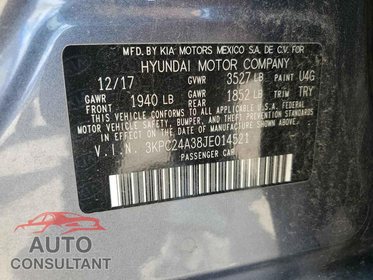 HYUNDAI ACCENT 2018 - 3KPC24A38JE014521