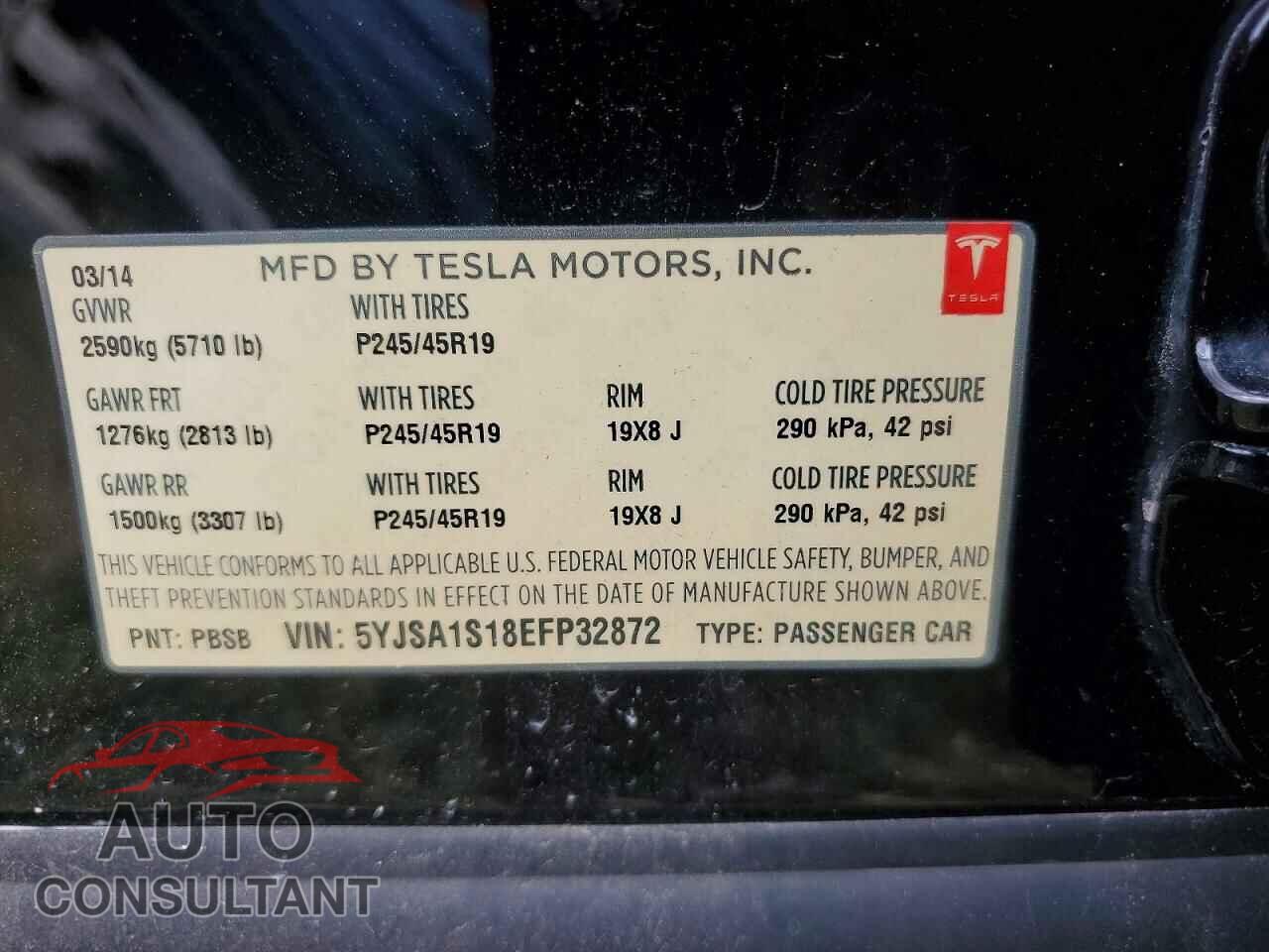 TESLA MODEL S 2014 - 5YJSA1S18EFP32872