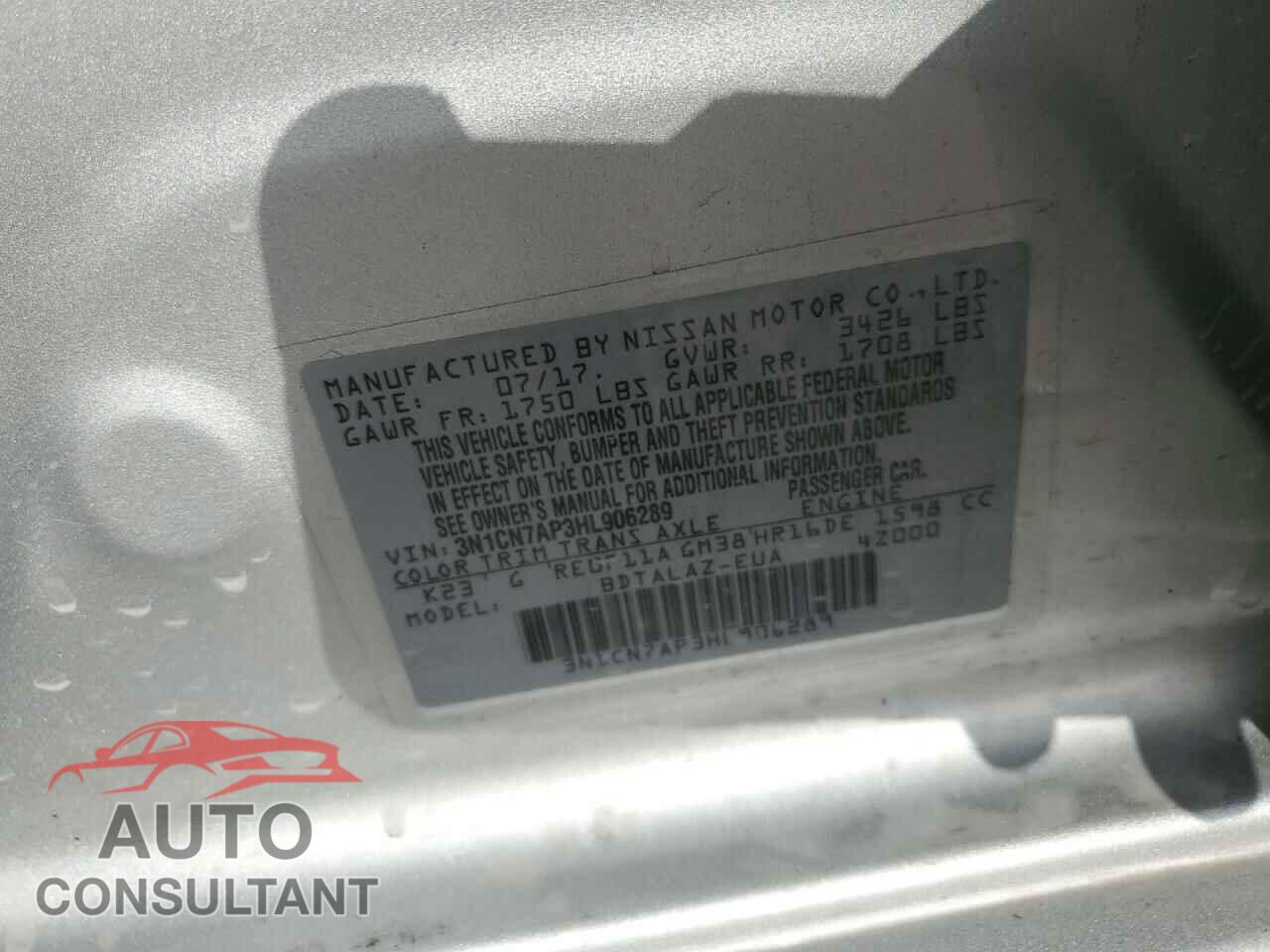 NISSAN VERSA 2017 - 3N1CN7AP3HL906289
