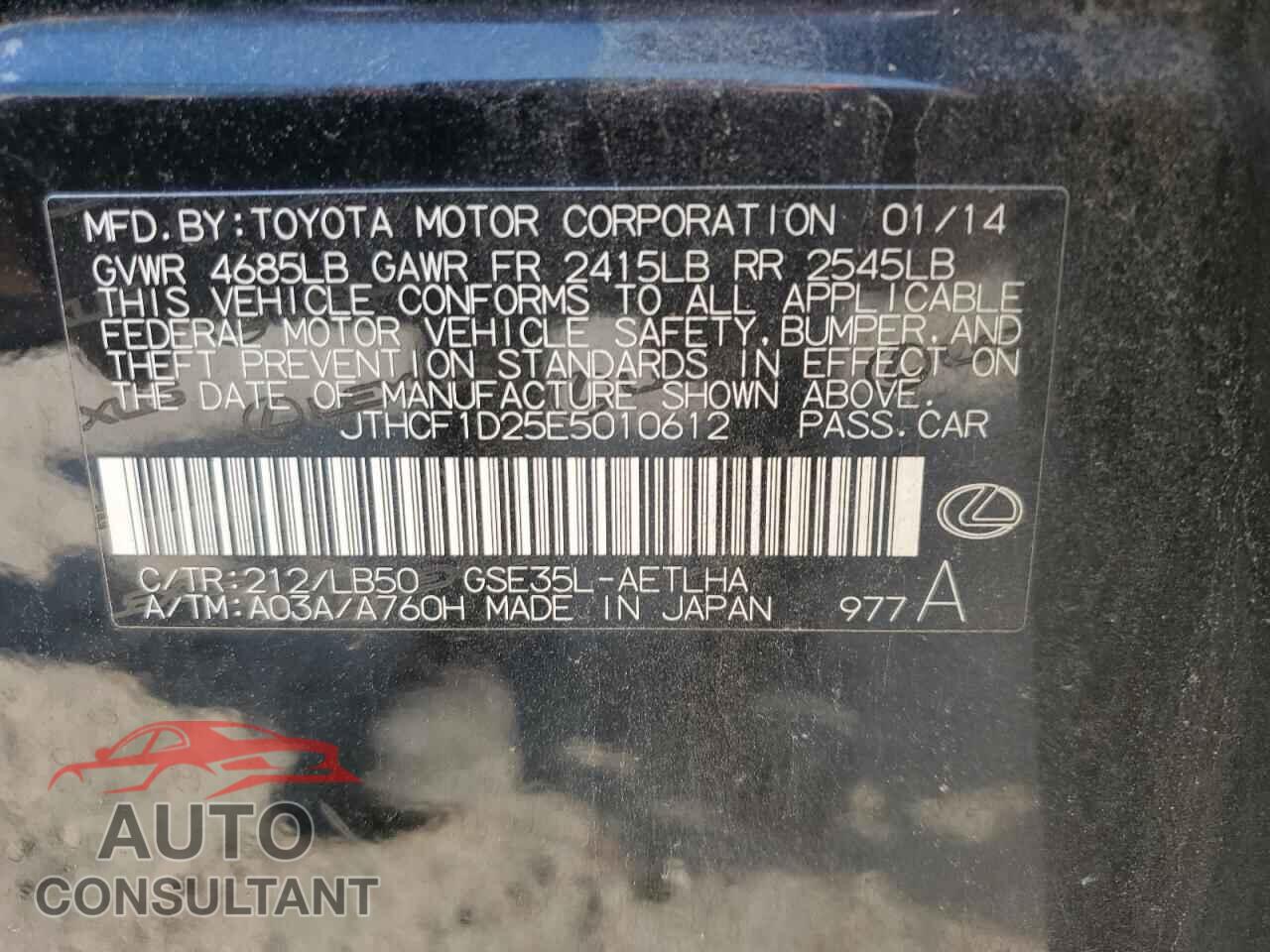 LEXUS IS 2014 - JTHCF1D25E5010612