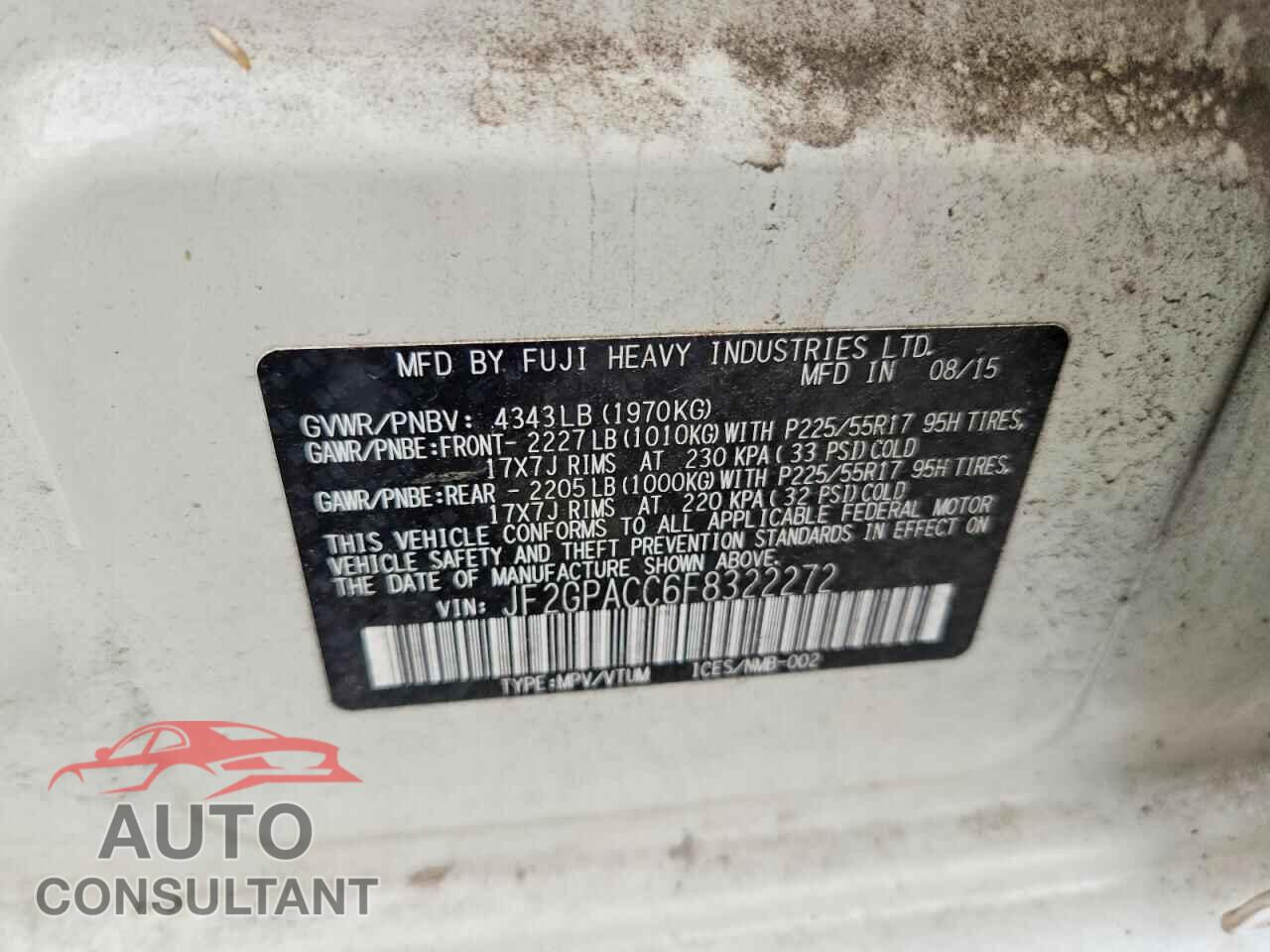 SUBARU XV 2015 - JF2GPACC6F8322272