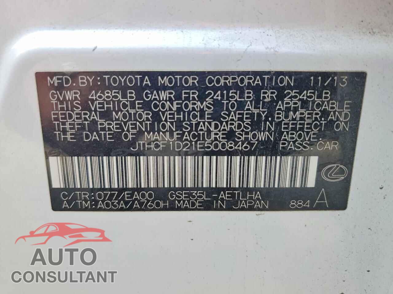LEXUS IS 2014 - JTHCF1D21E5008467