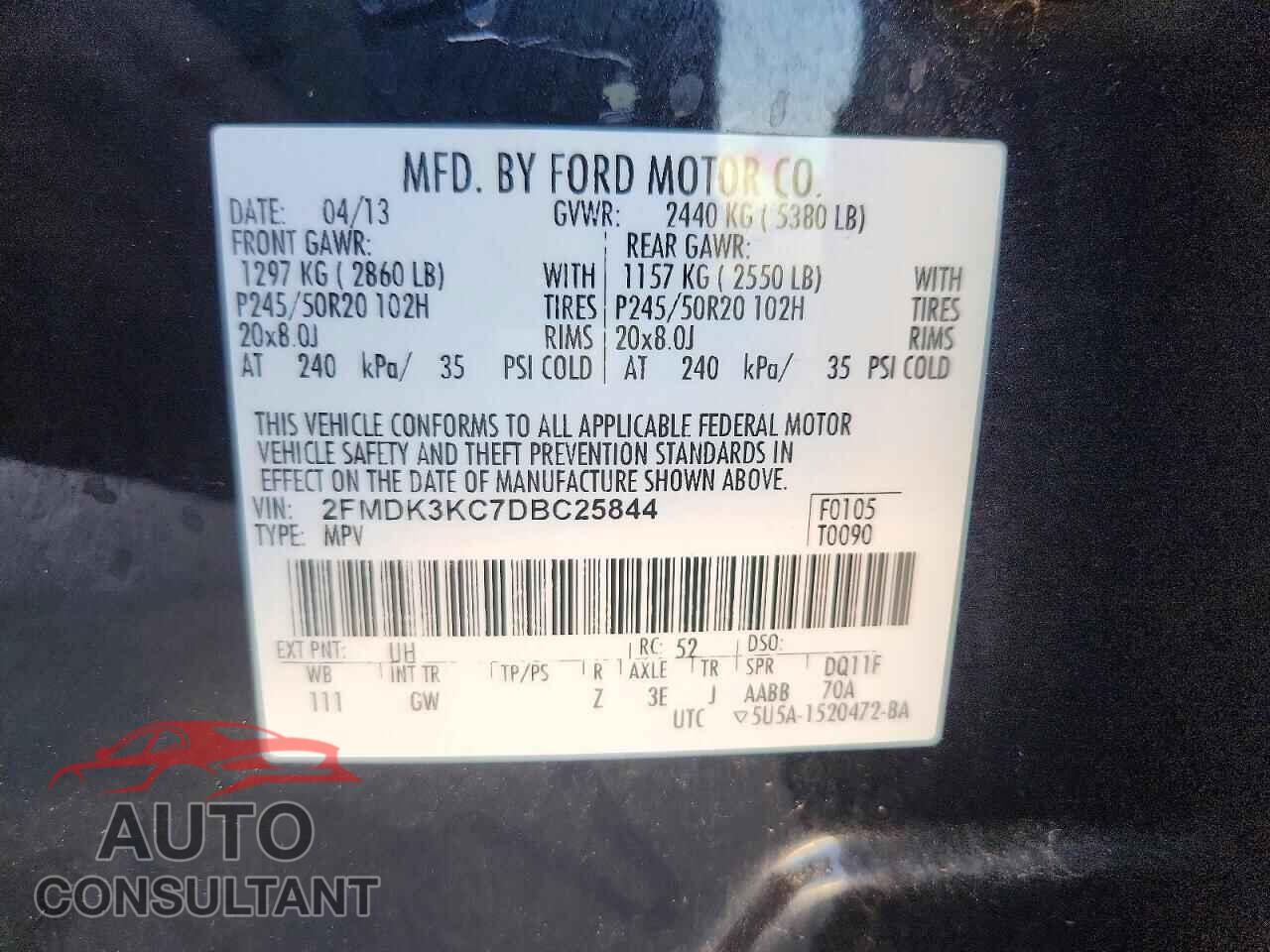 FORD EDGE 2013 - 2FMDK3KC7DBC25844