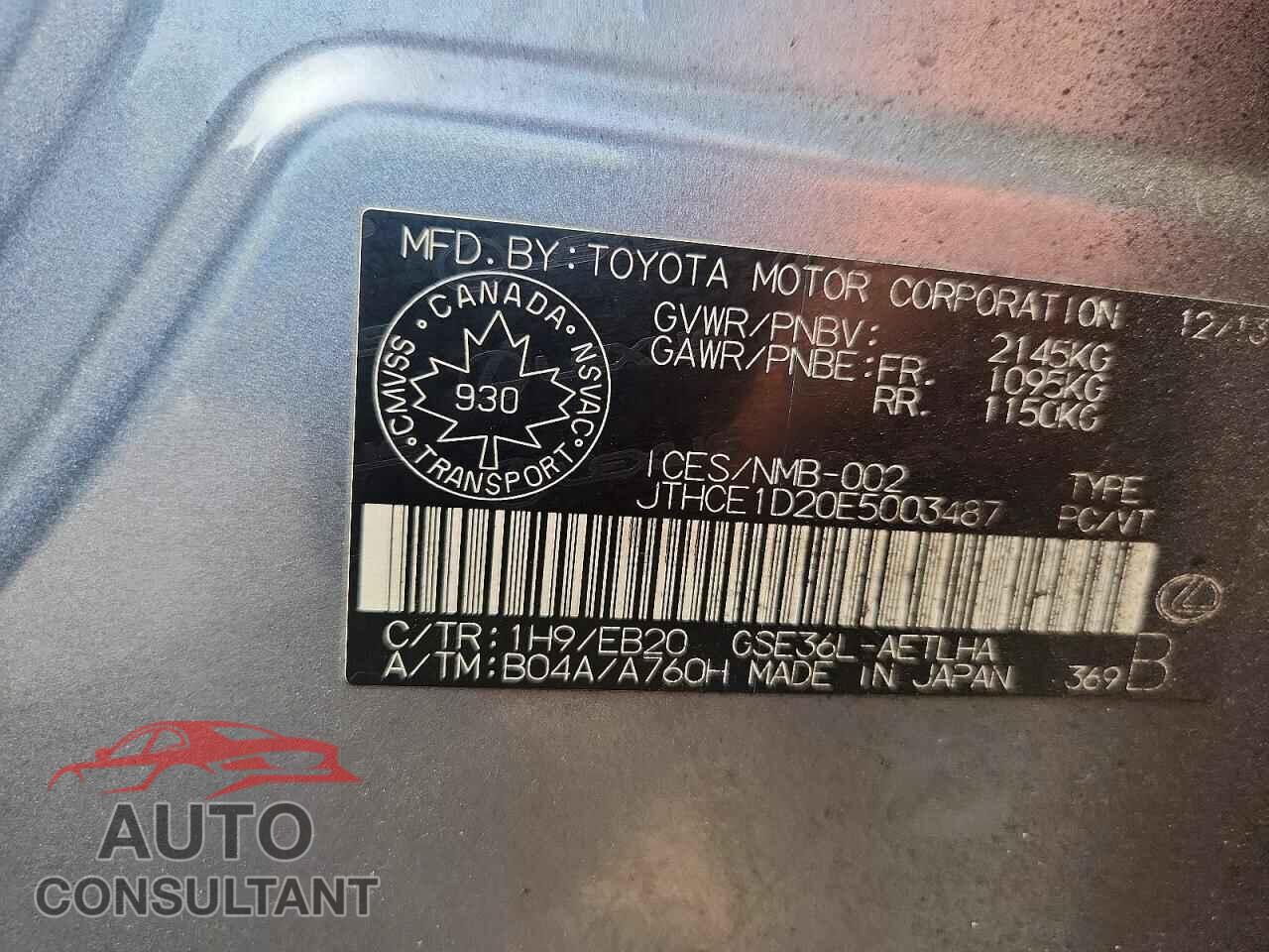LEXUS IS 2014 - JTHCE1D20E5003487