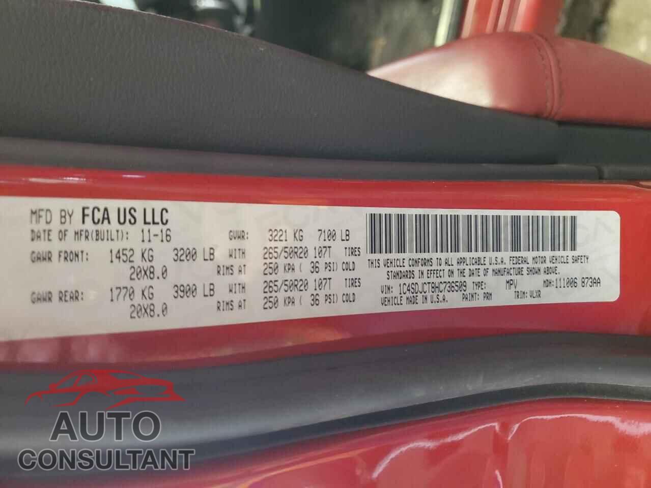 DODGE DURANGO 2017 - 1C4SDJCT8HC736509