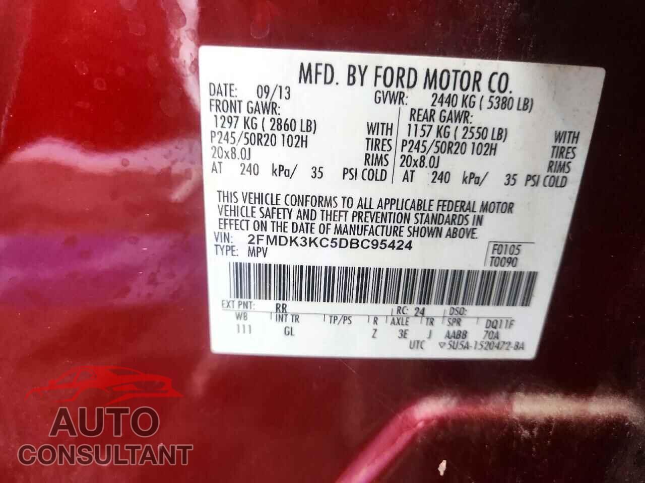 FORD EDGE 2013 - 2FMDK3KC5DBC95424