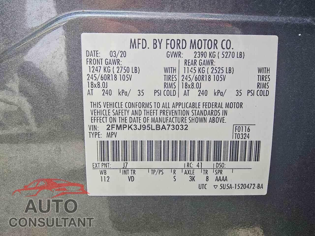 FORD EDGE 2020 - 2FMPK3J95LBA73032