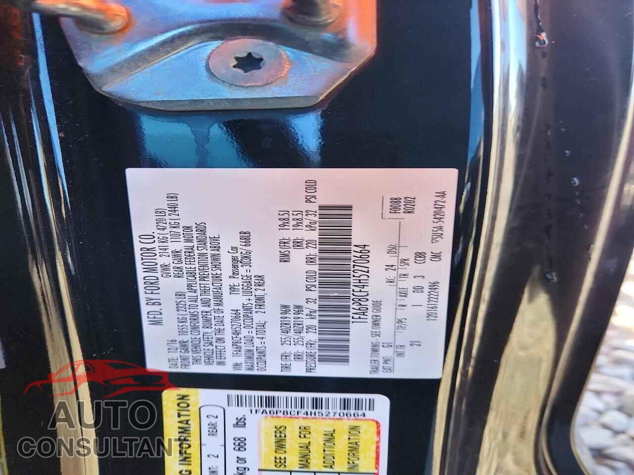 FORD MUSTANG 2017 - 1FA6P8CF4H5270664