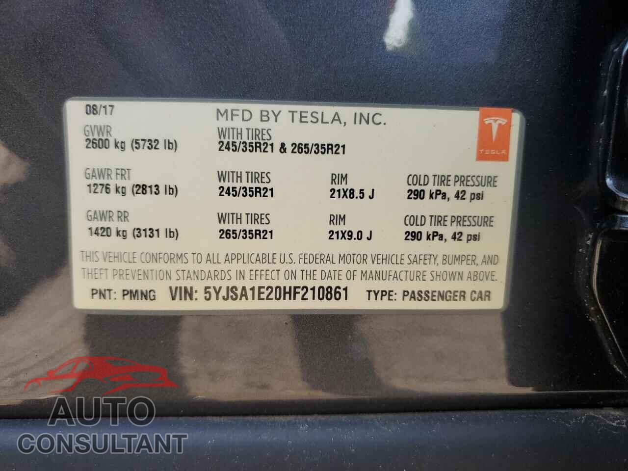 TESLA MODEL S 2017 - 5YJSA1E20HF210861