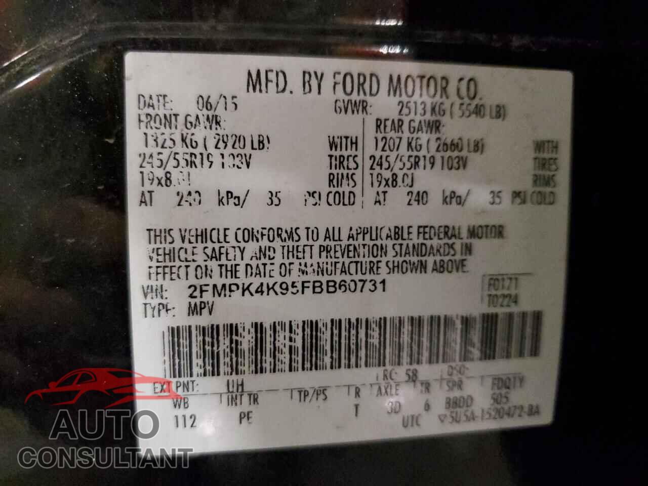 FORD EDGE 2015 - 2FMPK4K95FBB60731