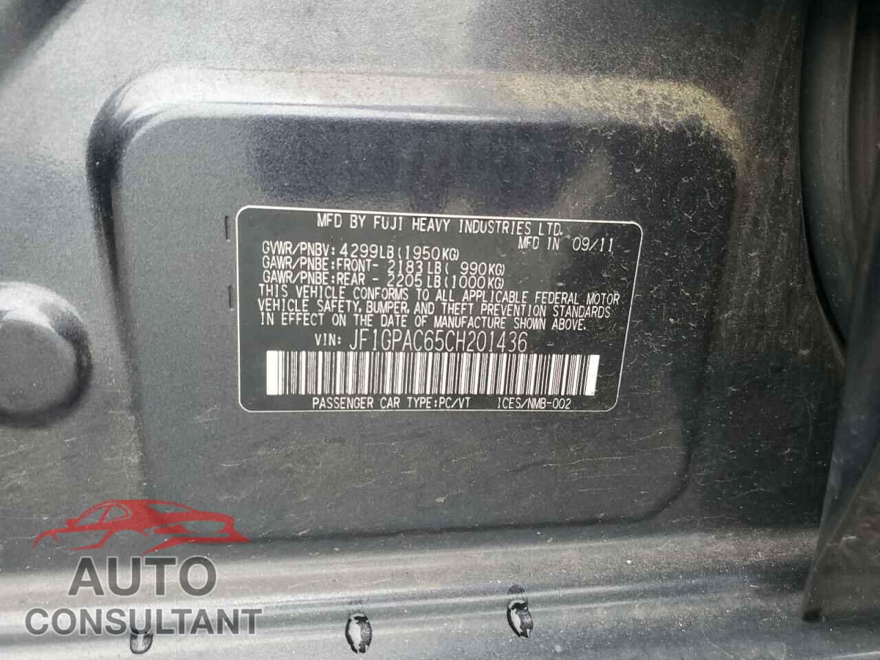 SUBARU IMPREZA 2012 - JF1GPAC65CH201436