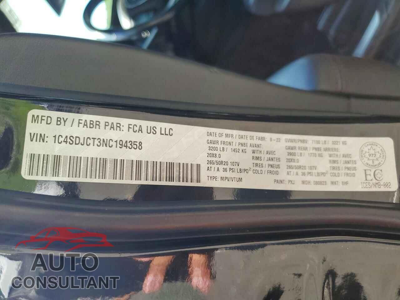 DODGE DURANGO 2022 - 1C4SDJCT3NC194358