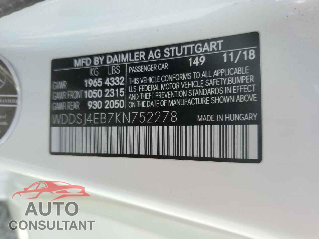 MERCEDES-BENZ CLA-CLASS 2019 - WDDSJ4EB7KN752278