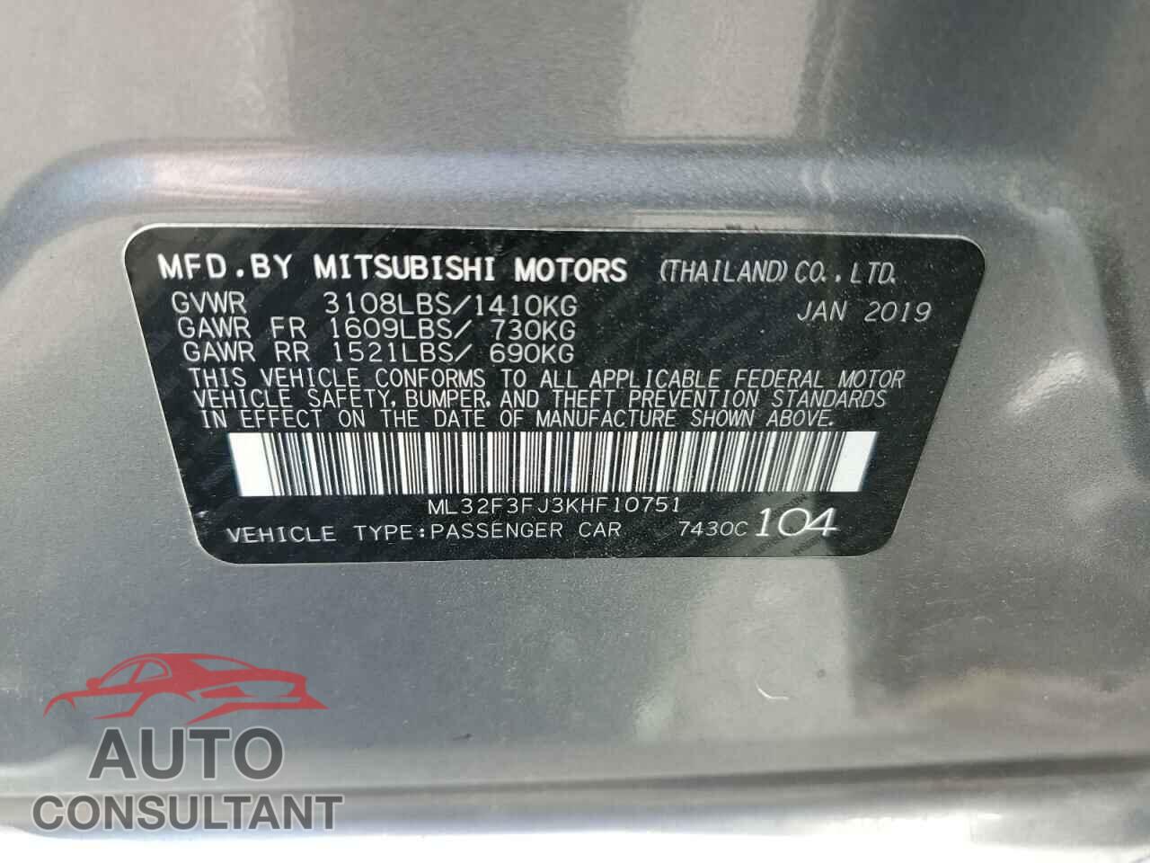 MITSUBISHI MIRAGE 2019 - ML32F3FJ3KHF10751