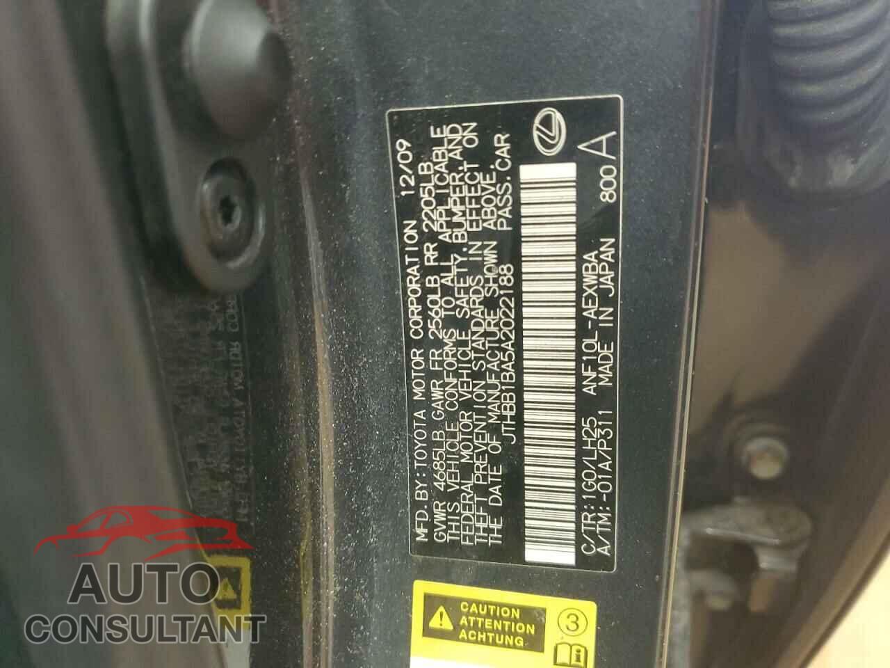 LEXUS HS 2010 - JTHBB1BA5A2022188