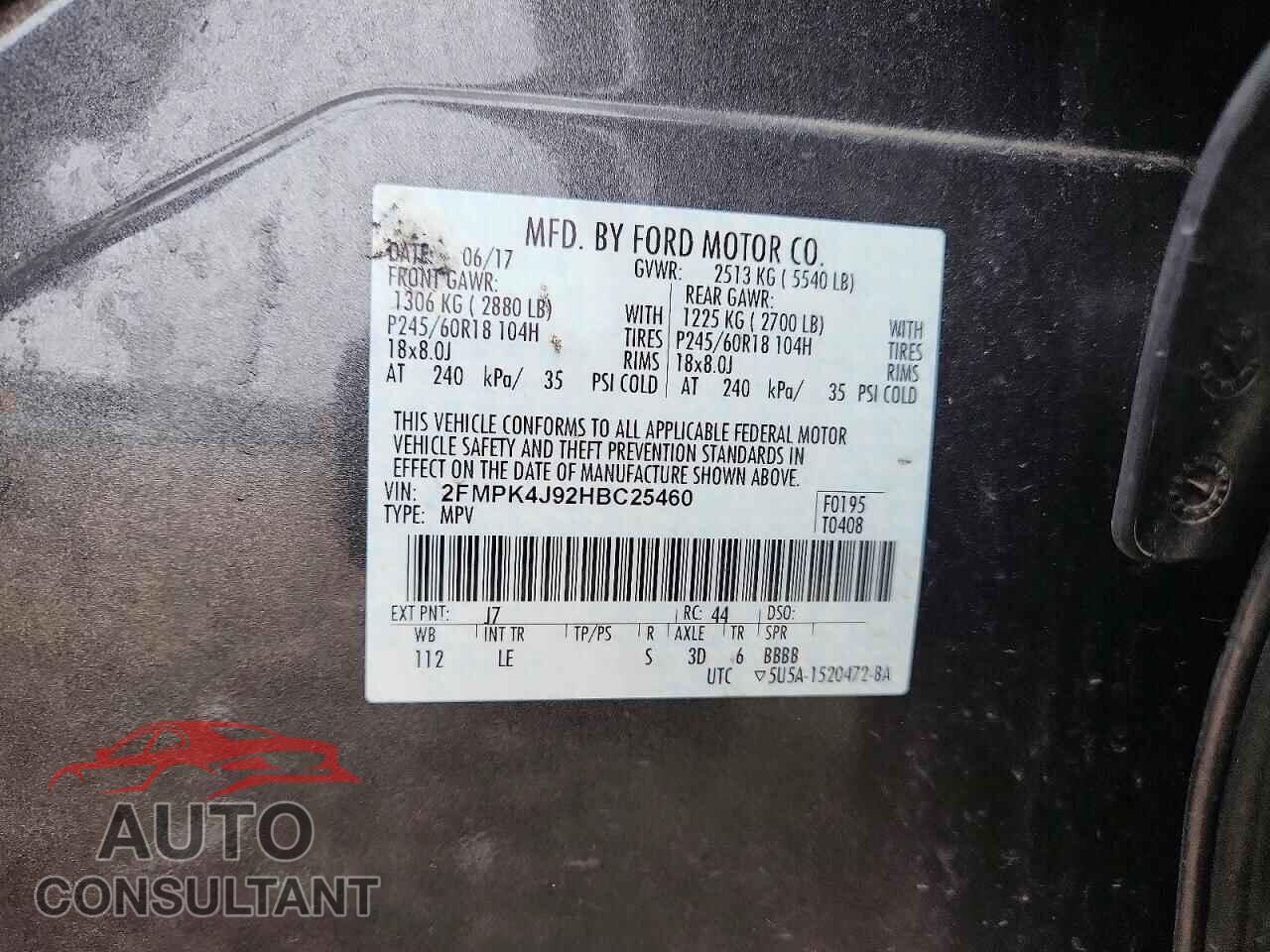 FORD EDGE 2017 - 2FMPK4J92HBC25460