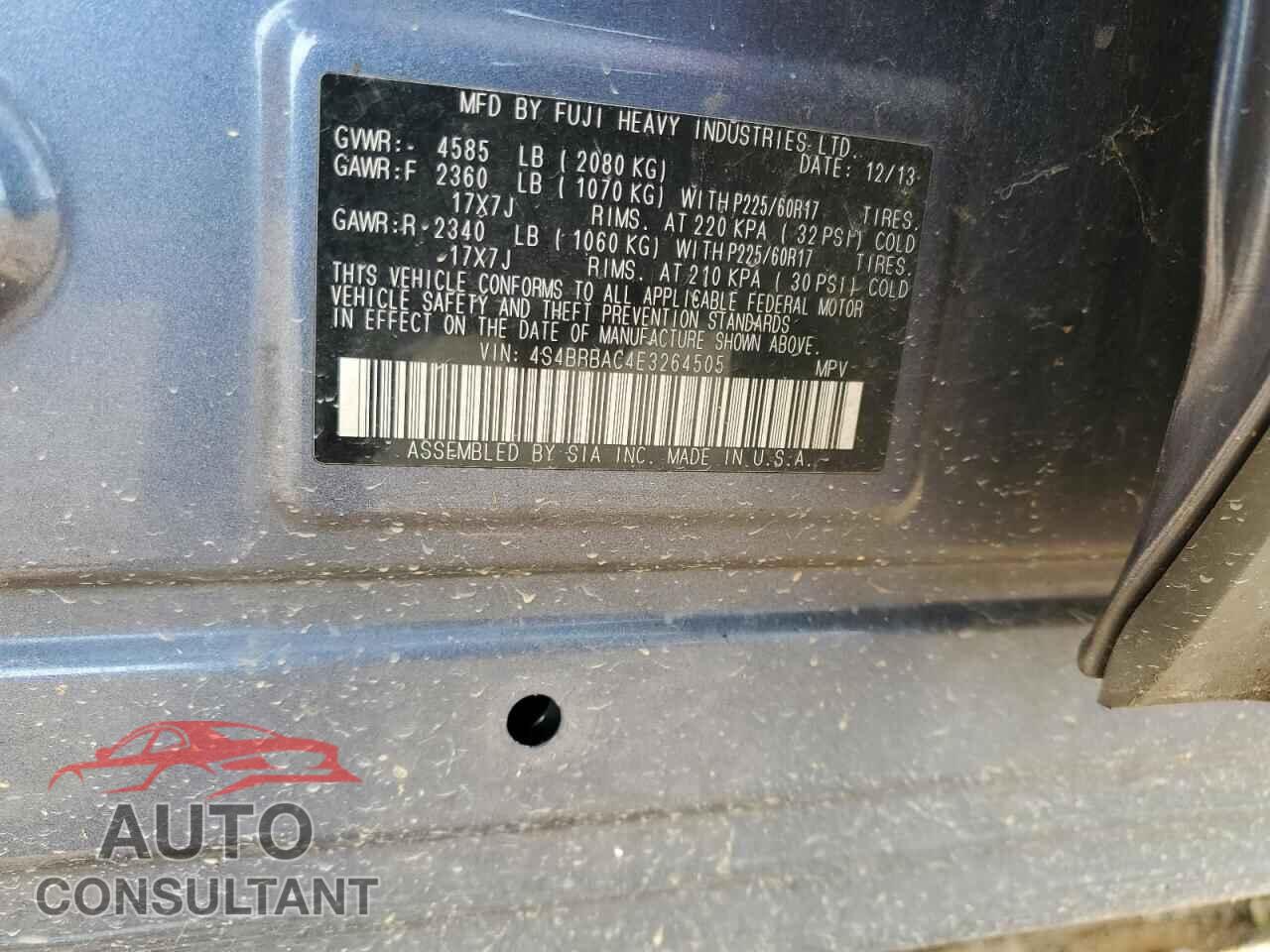 SUBARU OUTBACK 2014 - 4S4BRBAC4E3264505