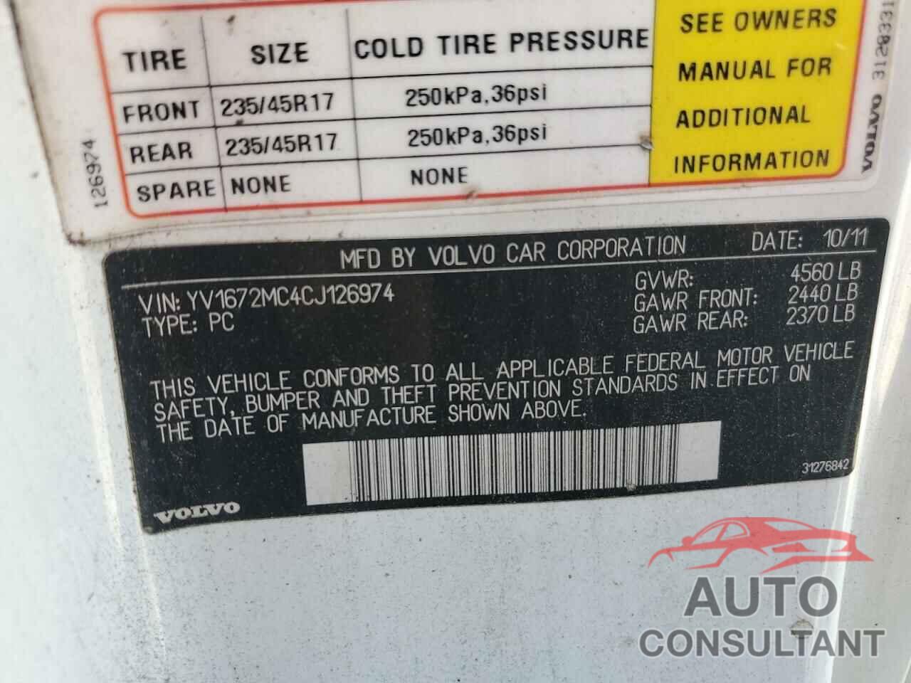 VOLVO C70 2012 - YV1672MC4CJ126974