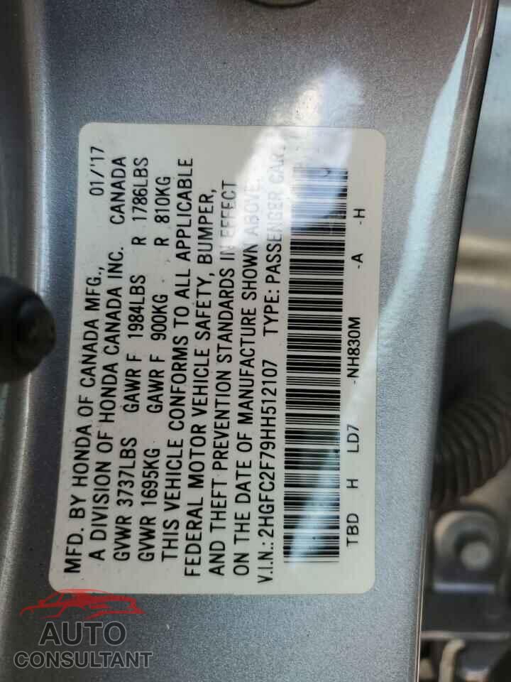 HONDA CIVIC 2017 - 2HGFC2F79HH512107