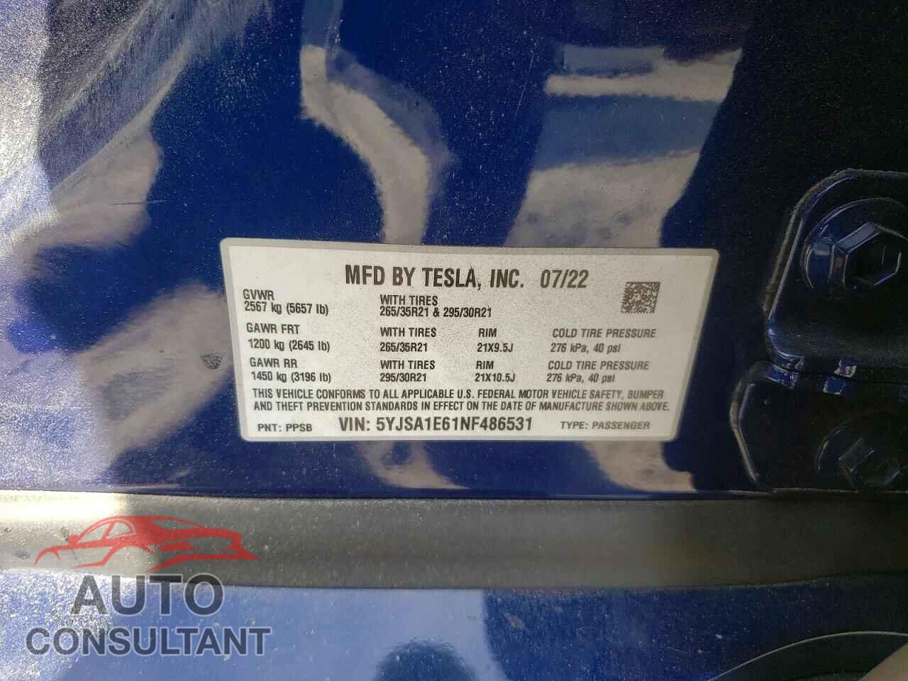 TESLA MODEL S 2022 - 5YJSA1E61NF486531