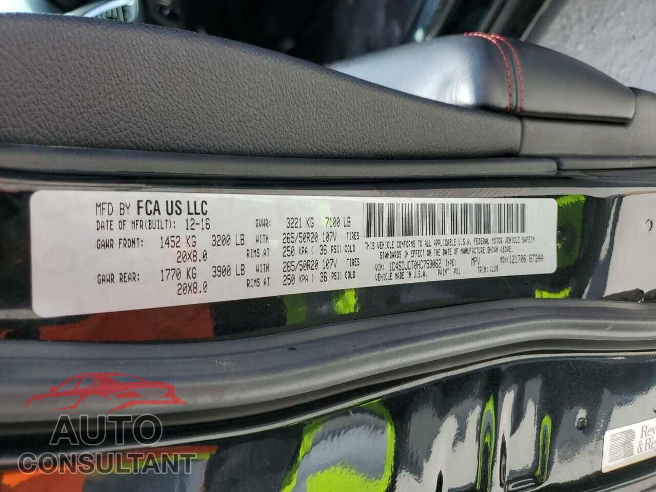 DODGE DURANGO 2017 - 1C4SDJCT0HC753062