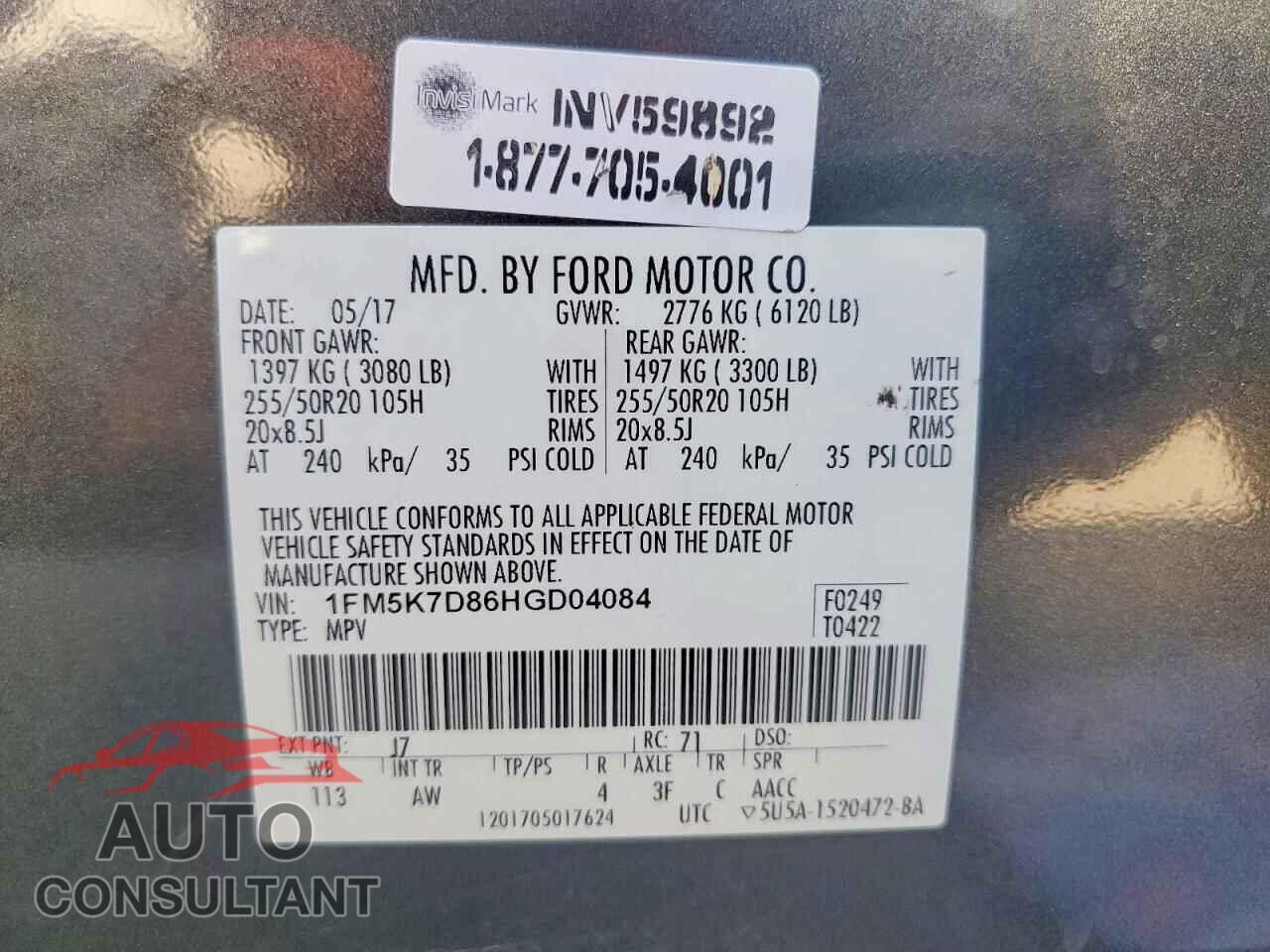 FORD EXPLORER 2017 - 1FM5K7D86HGD04084
