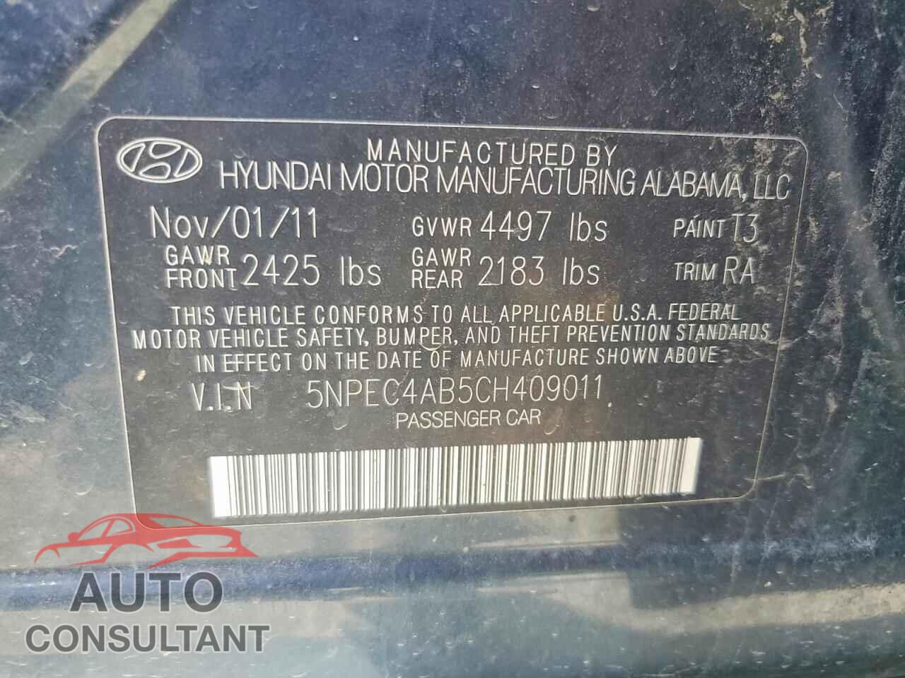 HYUNDAI SONATA 2012 - 5NPEC4AB5CH409011