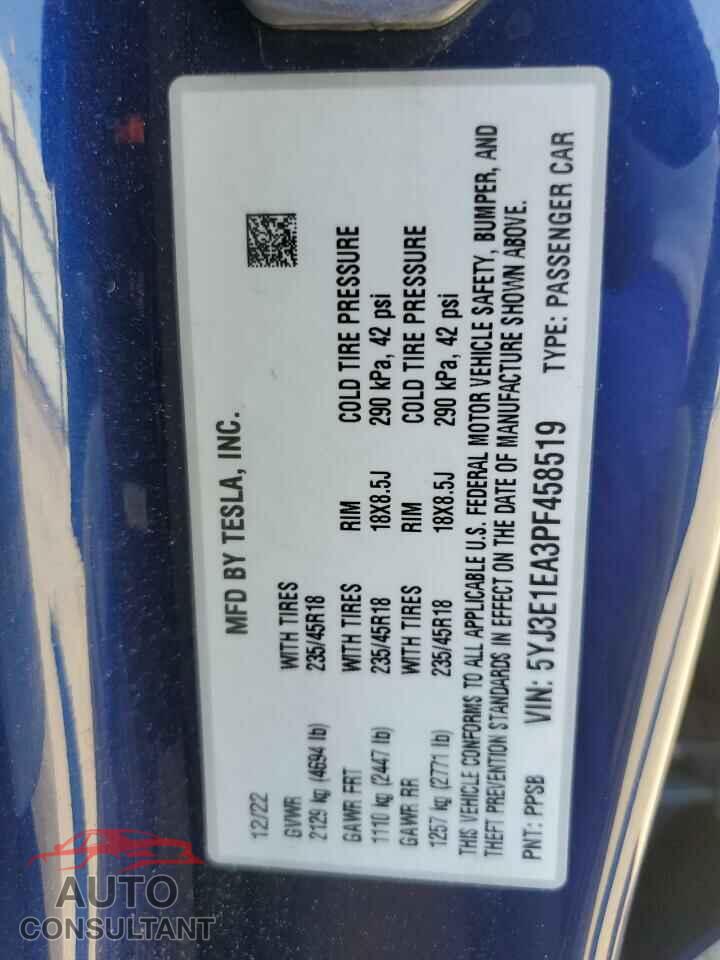 TESLA MODEL 3 2023 - 5YJ3E1EA3PF458519