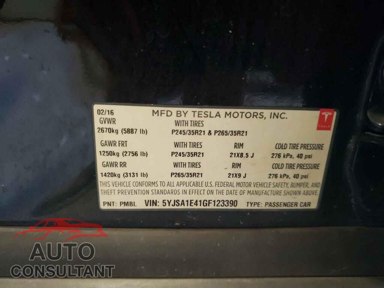 TESLA MODEL S 2016 - 5YJSA1E41GF123390