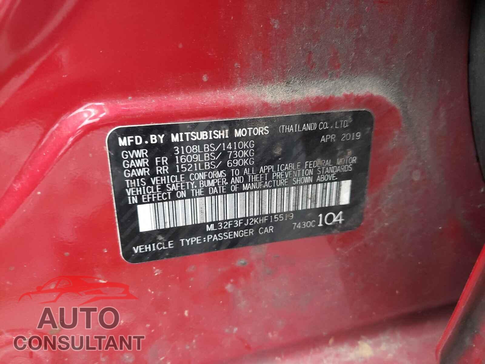 MITSUBISHI MIRAGE 2019 - ML32F3FJ2KHF15519