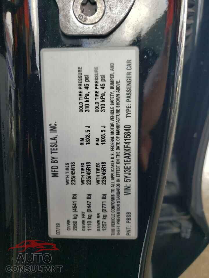 TESLA MODEL 3 2019 - 5YJ3E1EAXKF415840