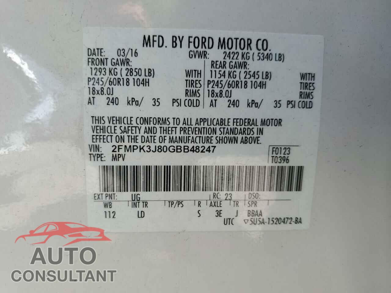 FORD EDGE 2016 - 2FMPK3J80GBB48247