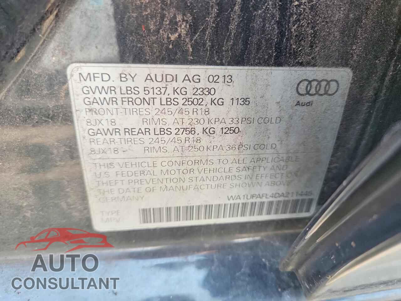 AUDI A4 2013 - WA1UFAFL4DA211445