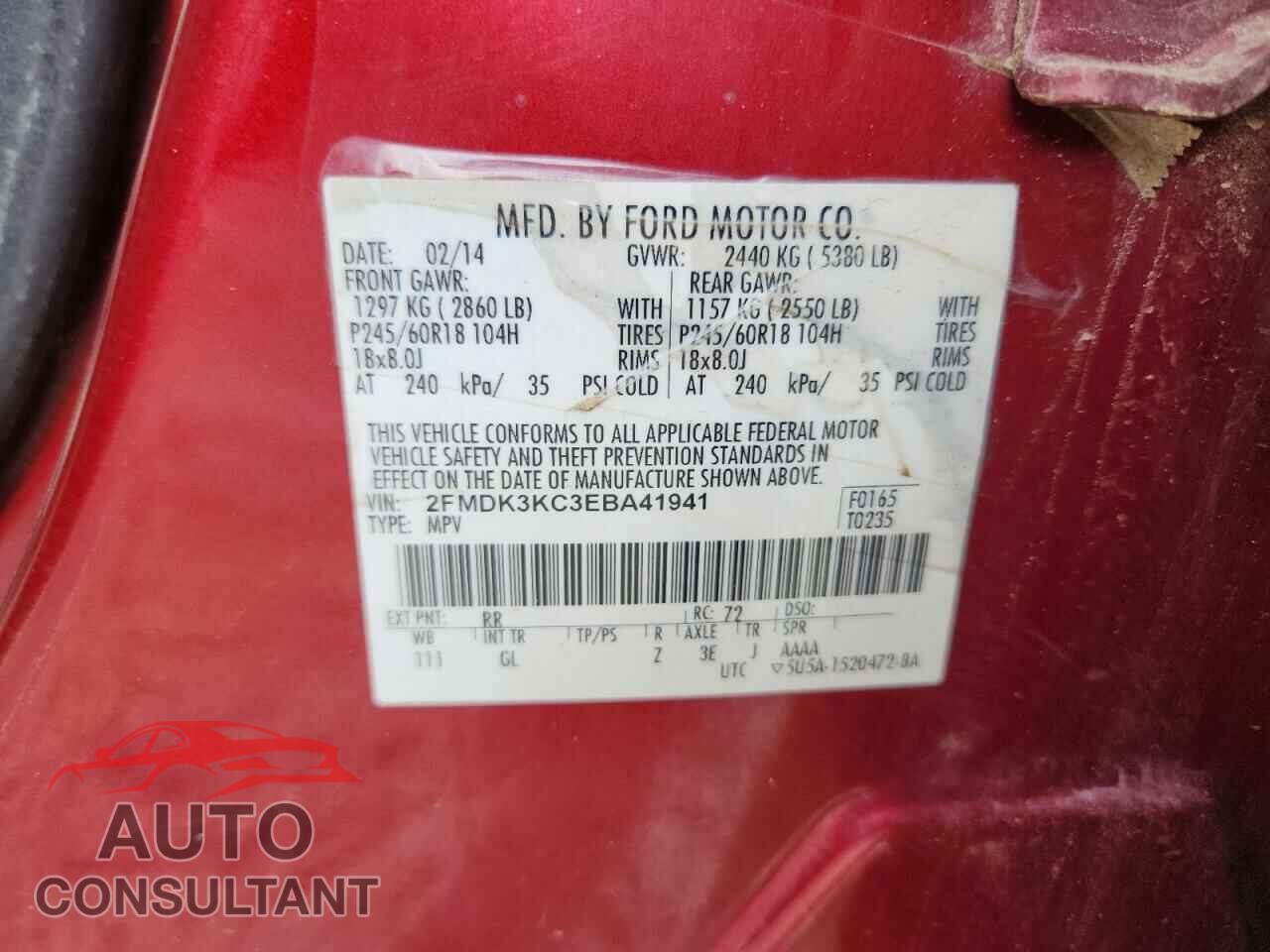 FORD EDGE 2014 - 2FMDK3KC3EBA41941