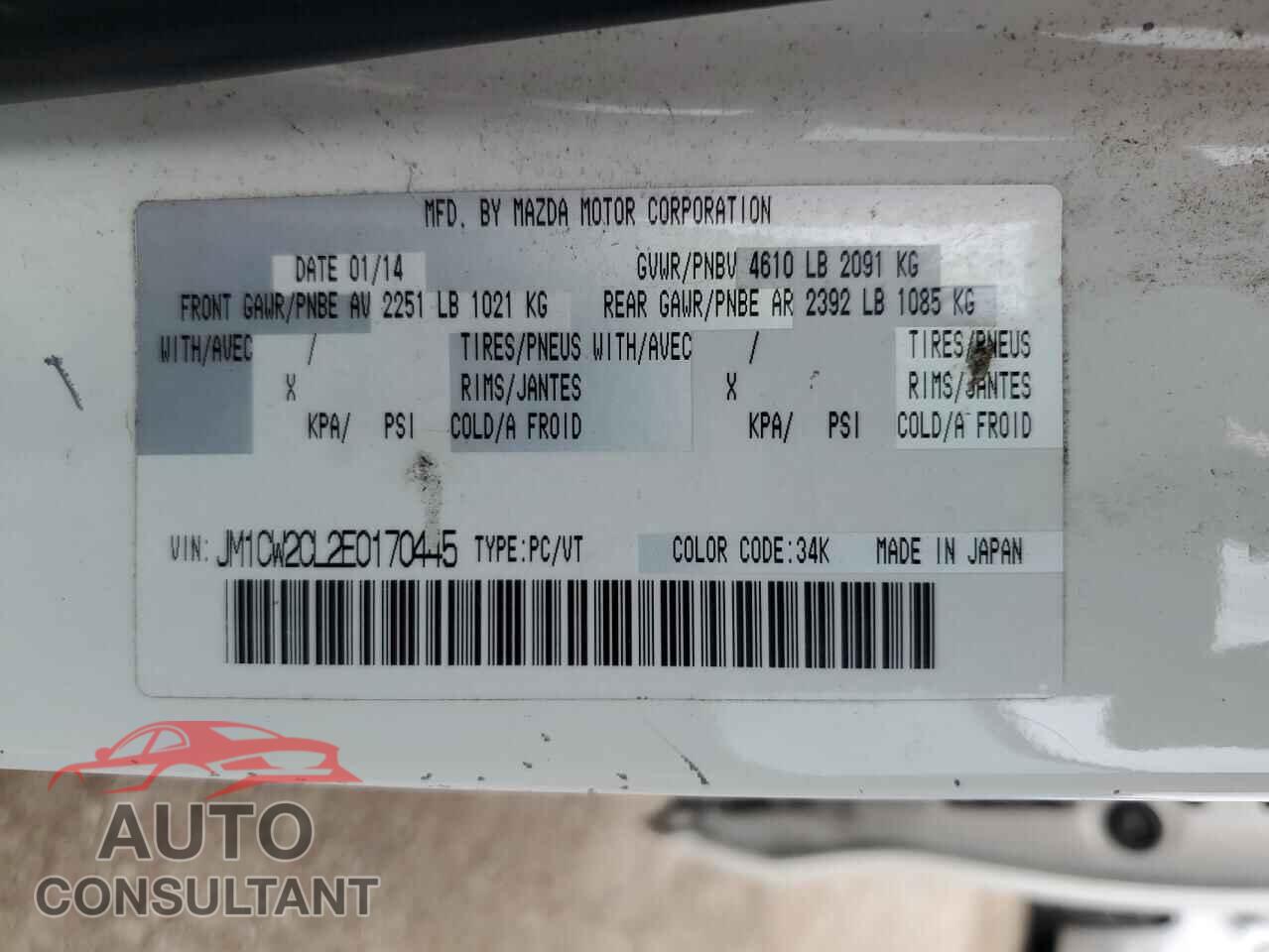 MAZDA 5 2014 - JM1CW2CL2E0170445