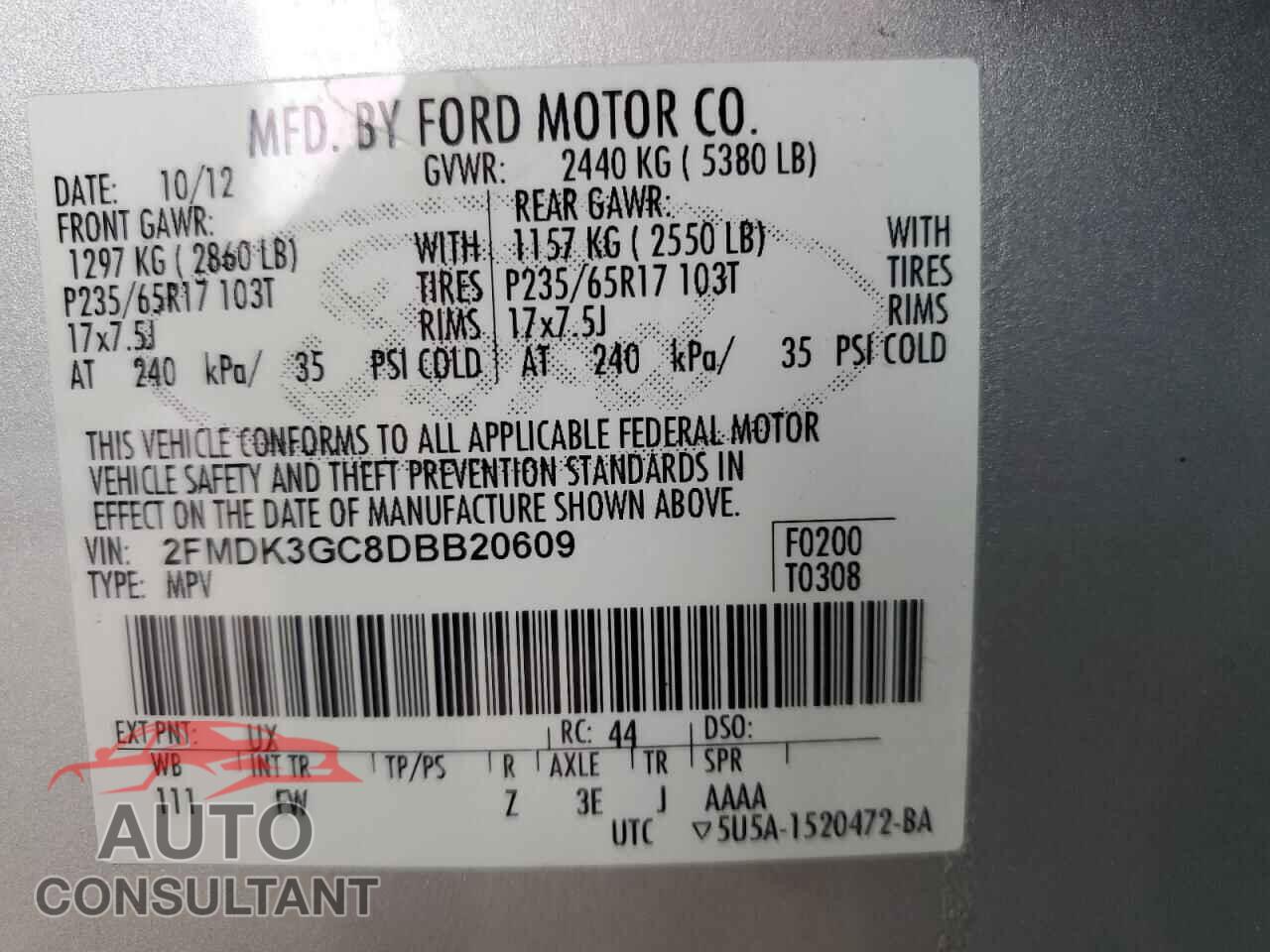 FORD EDGE 2013 - 2FMDK3GC8DBB20609