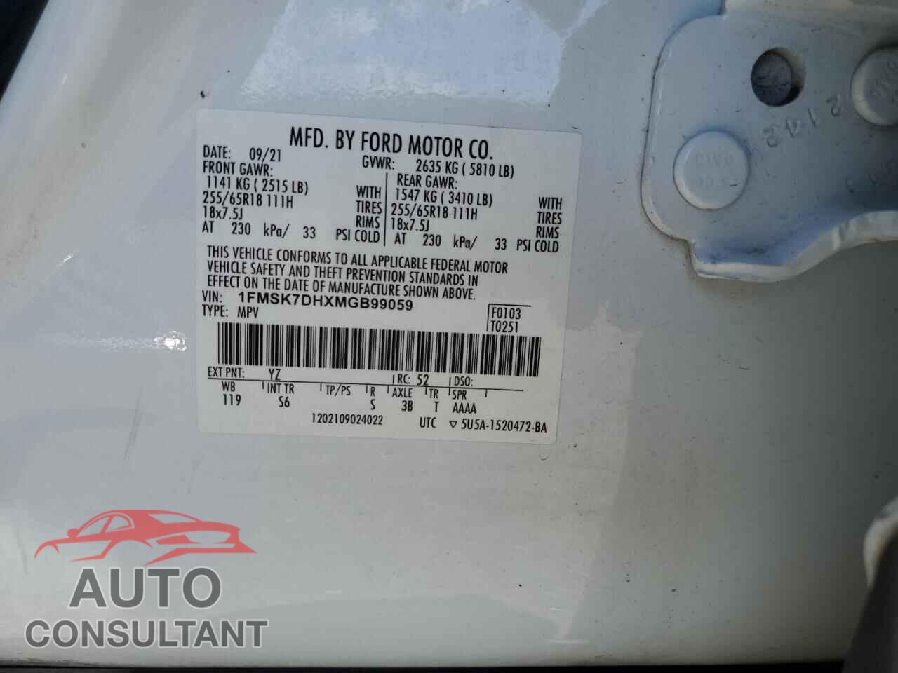 FORD EXPLORER 2021 - 1FMSK7DHXMGB99059