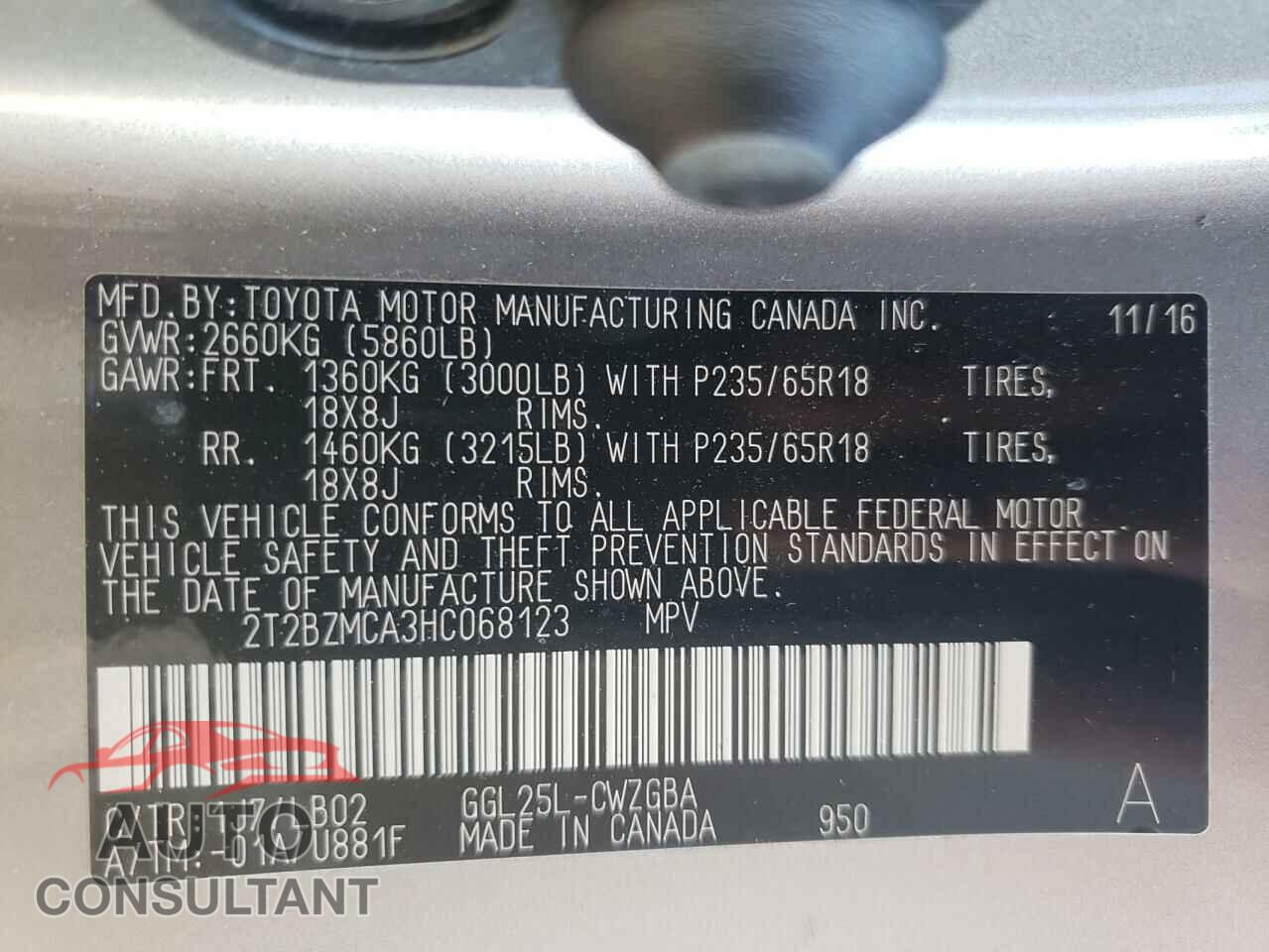 LEXUS RX350 2017 - 2T2BZMCA3HC068123