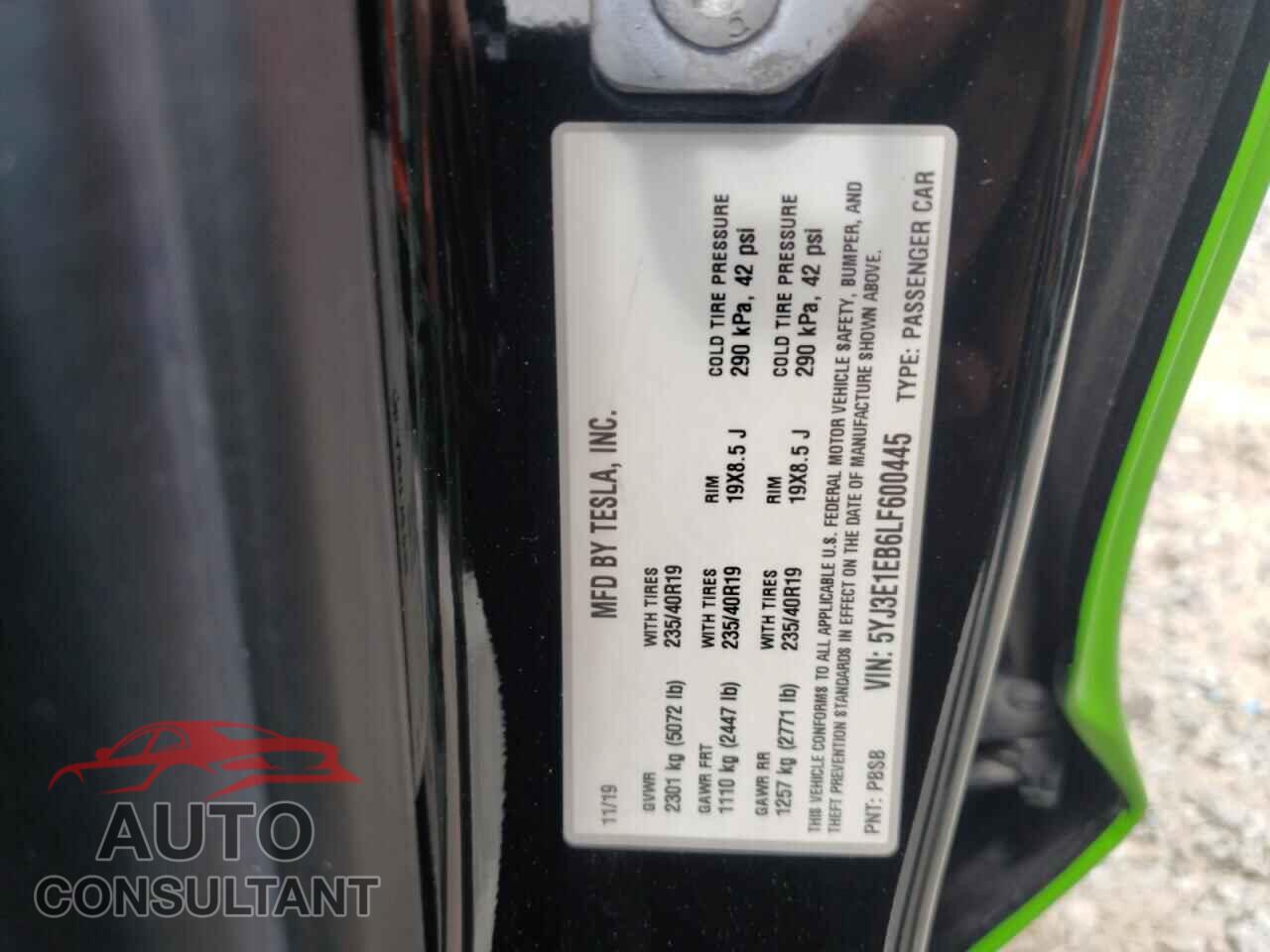 TESLA MODEL 3 2020 - 5YJ3E1EB6LF600445